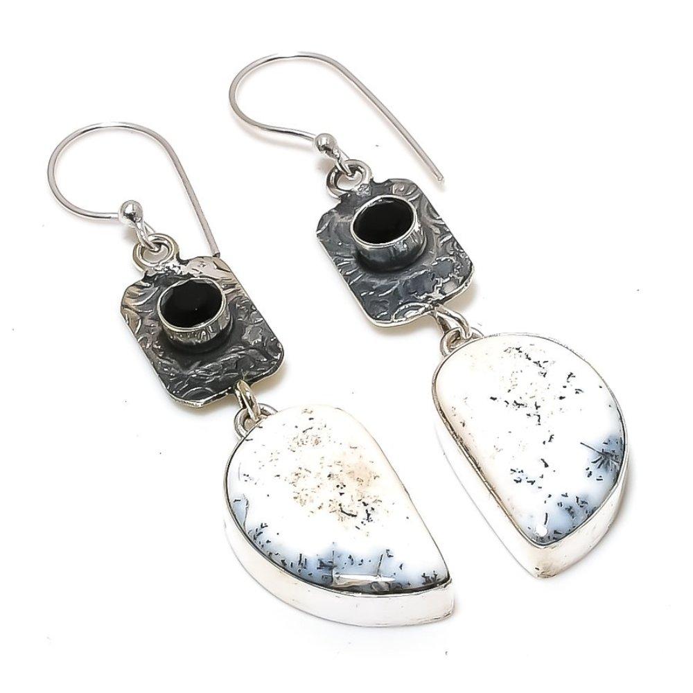 

Серьги из стерлингового серебра 925 пробы с натуральным дендритным опалом и шпинелью 2,56 дюйма K6K76