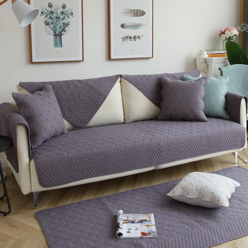 Double-Sided Cotton Washed Quilted Sofa Cushion Nordic Modern Simple Plain Embroidered Leather Sofa Cushion Towel
