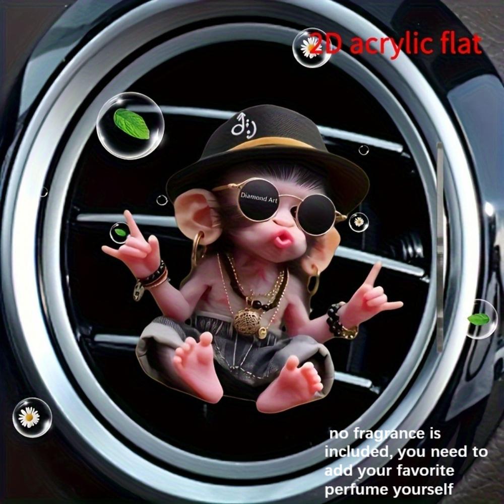 2D Flat, 2-pack Cute Hip-hop Monkey Car Air Vent Freshener Clips, Acrylic Aroma Diffuser with Pad, Stylish Car Interior,no Fragrance Is Included