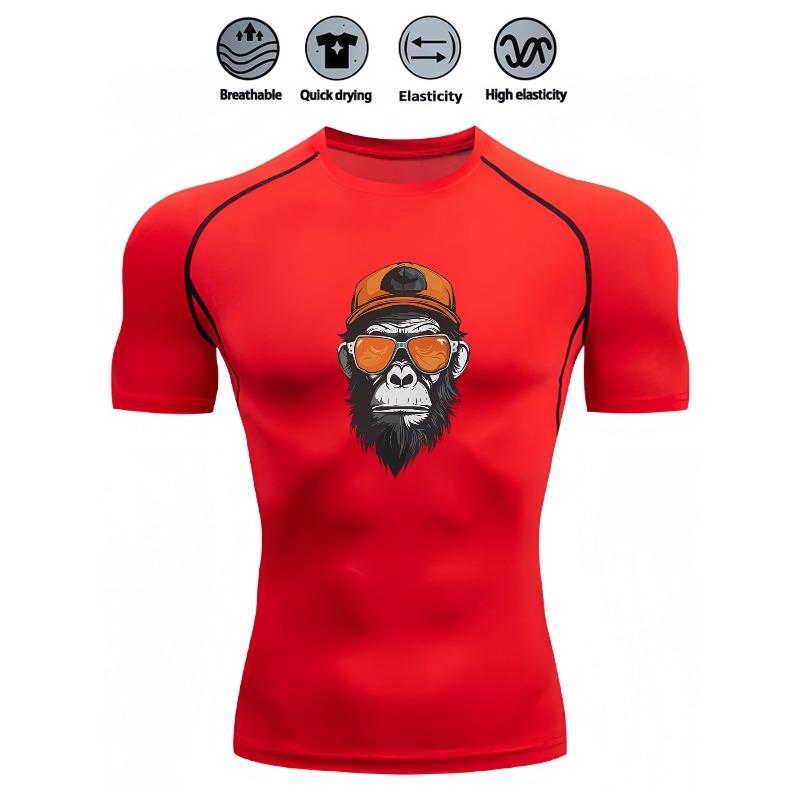 Men's Slim Fit Compression Shirt Quick Dry Breathable Gym Running Funny Animal Print Activewear