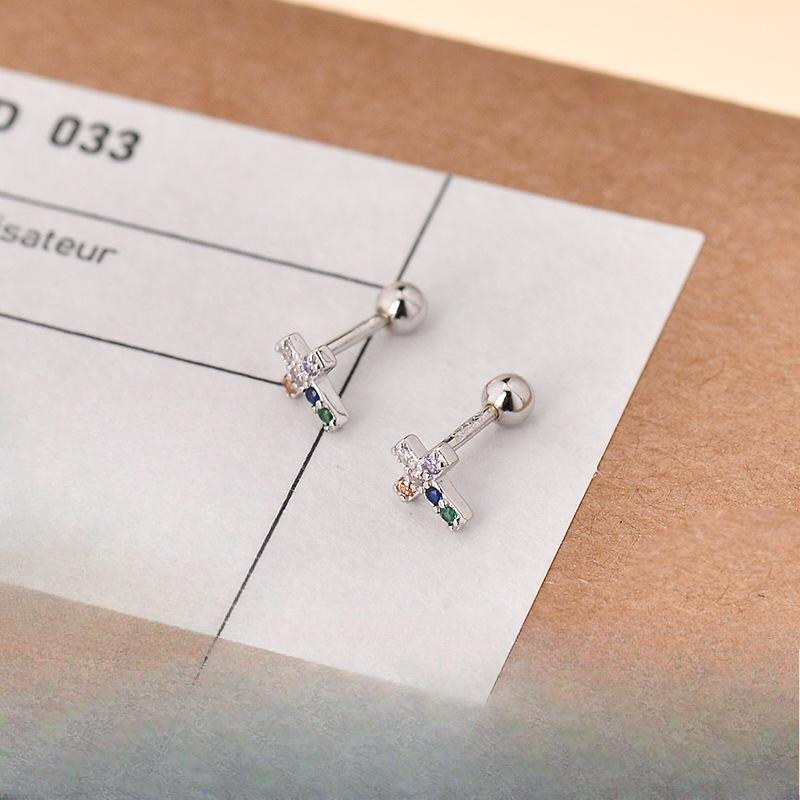 Colorful Diamond Cross Earrings for Women Screw Earrings Cold Style