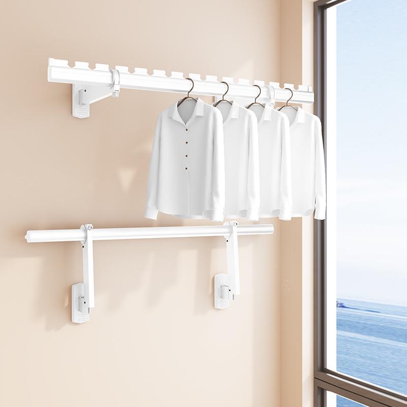 Wall-Mounted Folding Clothes Drying Rack with Telescopic Rod