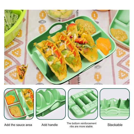 Silicone Taco Tray Burrito Serving Dish with Handles Dividers Heat Resistant Non-Slip Base Dishwasher Safe Tortilla Rack