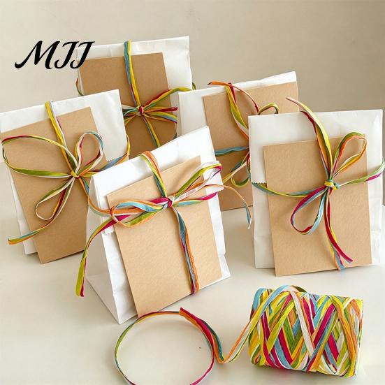 Natural Texture Twine for Gift Tags Colorful Raffia Packaging String, Flexible Paper Floral Bundling Multi Color Holiday Decorations Rope, Multi-color