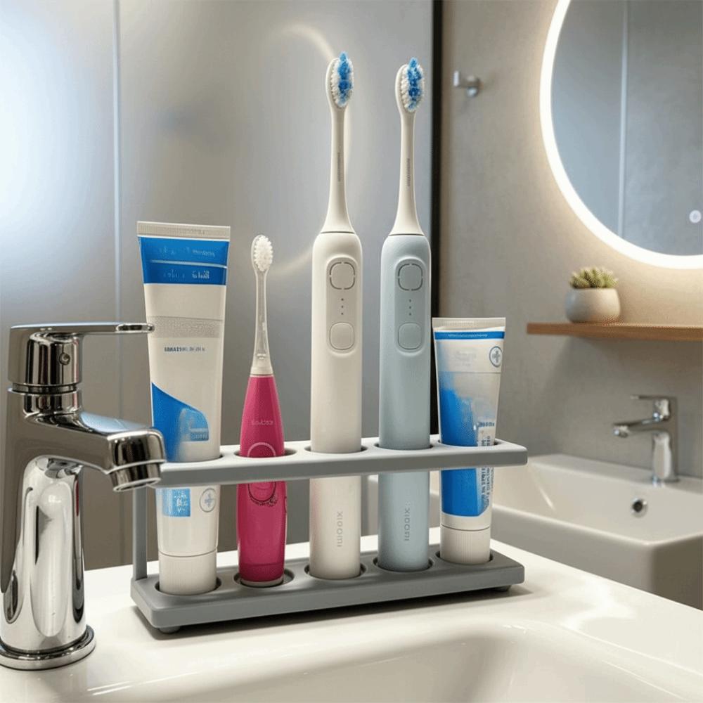 No Drilling Toothbrush Holder Multi-Slot Design Toothpaste Holder Bathroom Storage