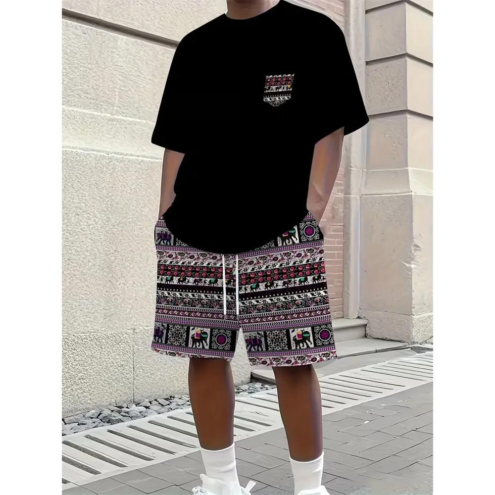 Summer Men's 3D Digital Printing Two-piece Set Street Casual Fashion Breathable Comfortable Sports Loose Large Size Sports Wear