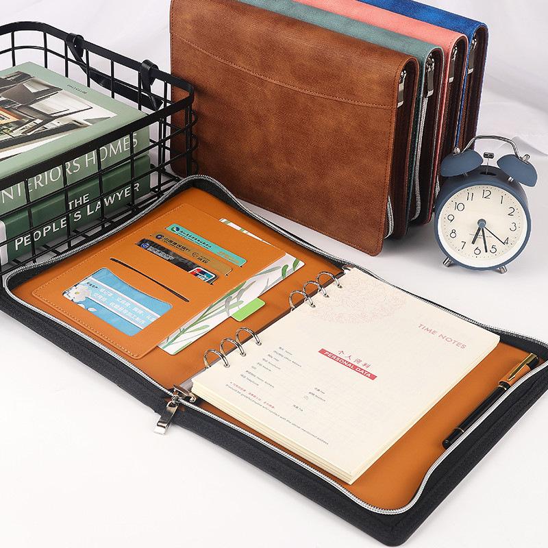 A5 Business Portfolio Notizbuch Loseblatt Ringordner Reißverschluss Tablethülle PU-Abdeckung für Meeting Reise Organizer Spiralgebunden Geschenk