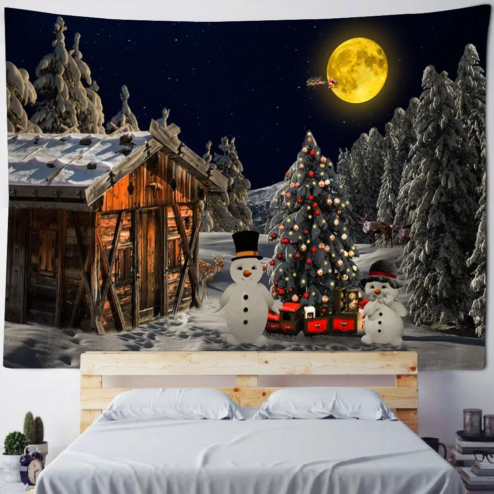 

Winter Morning Reindeer snowman Christmas Tree Wall Hanging Tapestry Christmas Wall Hanging Tree Wall Hanging Gorgeous Christmas Tree Fireplace Gifts 90x75cm