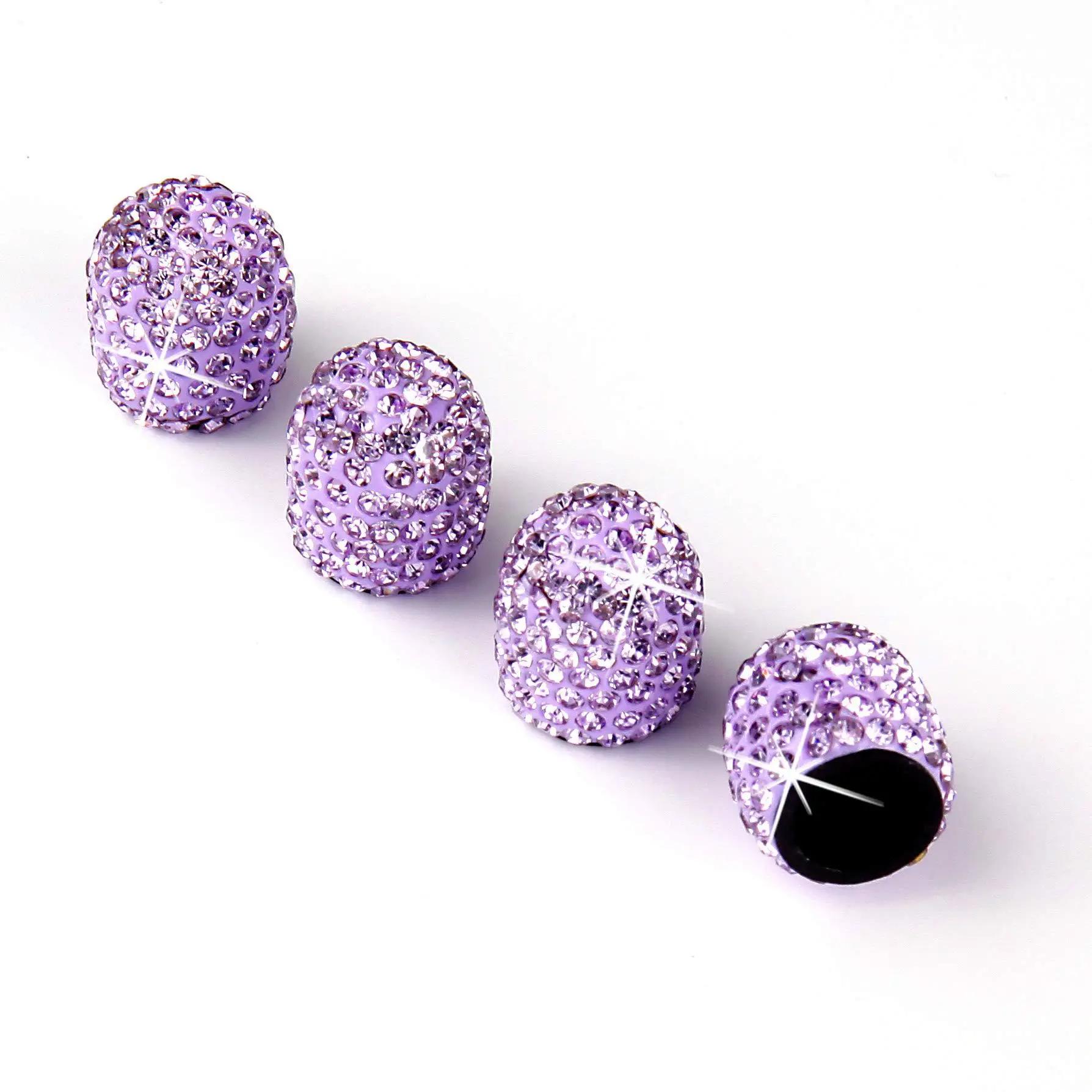 

4PCS Bling Diamond Car Wheel Tire Valve Caps Tyre Rim Stem Covers for Automobiles Motorcycles Truck Bike Women Auto Accessories фіолетовий