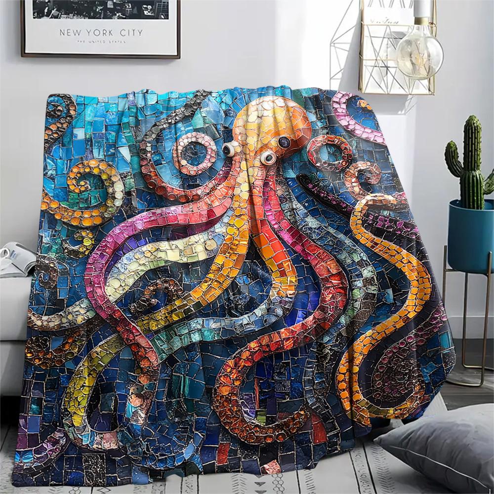 Octopus Print Flannel Blanket, High quality Comfortable for All Seasons, Home Decor, Warmth and Comfort, Perfect for Christmas Gifts