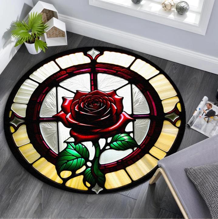 

Red Rose Round Rug Red Rose Round Rug Non-Slip Carpet Rug Turf Line Round Carpet Soft Non-Slip Floor Mat for Living Room Bedroom 60cmx60cm