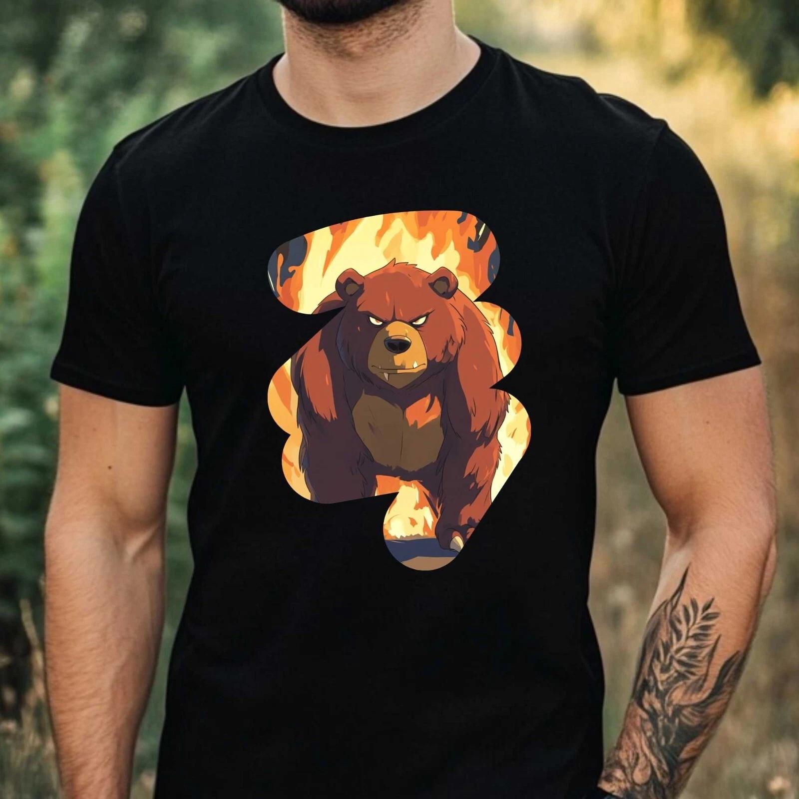 T-Shirt Herren Brennender Bär Motiv Baumwolle Größe XS bis 5XL S