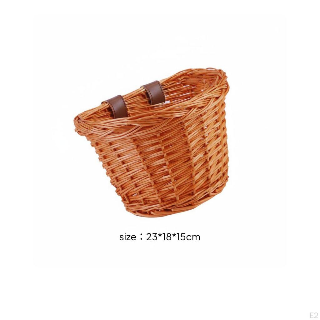 Woven Wicker Basket Vintage Style Front Cycle for Biking Natural Wood S