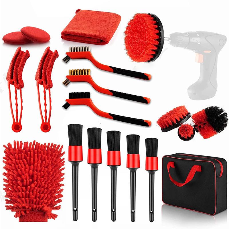 

19pcs Car Beauty Brush Kit Interior Dashboard Crevice Tire Cleaning Electric Drill Brush Car Wash Sponge Towel Tool Waxer