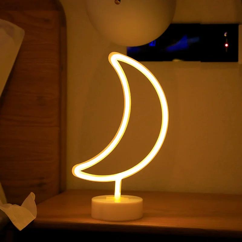 Festoon LED Neon Night Light Sign Flamingo Coconut Tree Cactus Table Lamp Kids Birthday Gifts Room Decoration USB/Battery Power