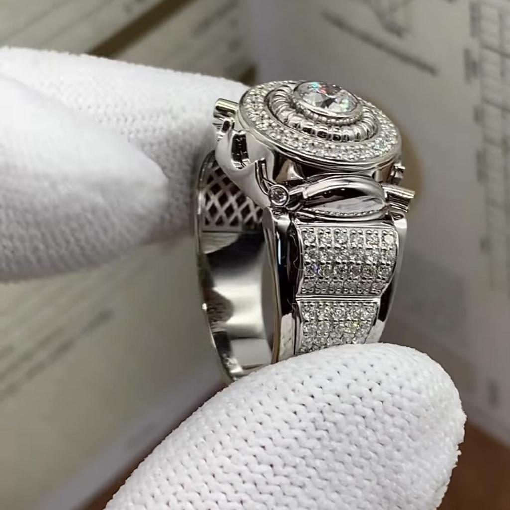 Three Heroes European & American Luxury Men's White Zircon Engagement Wedding Ring