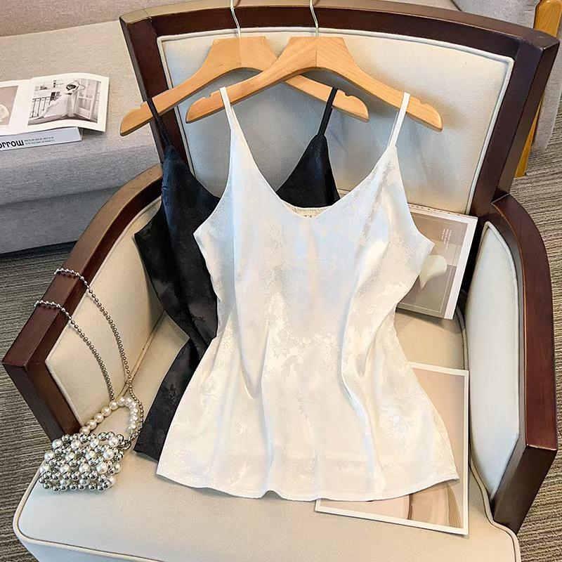 Plus Size Women s Silk Satin Versatile Camisole: Extra Wide, Solid Color Base Layer Vest 6XL (Recommended weight 180-210 jin) чёрный