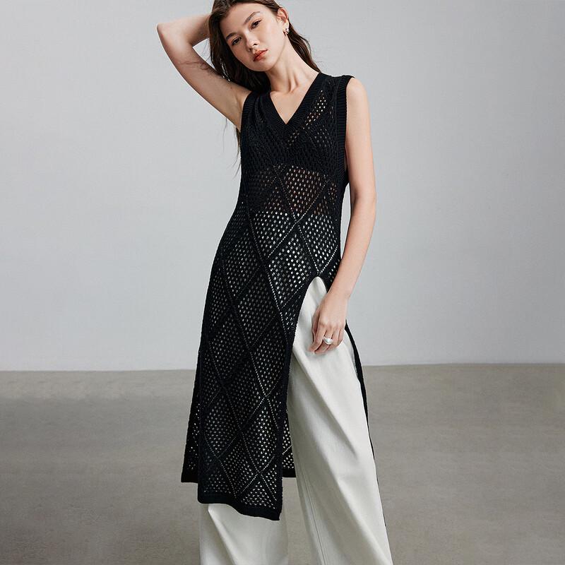 Women's Linen-Blend Knit Maxi Dress with Slit & Cutout