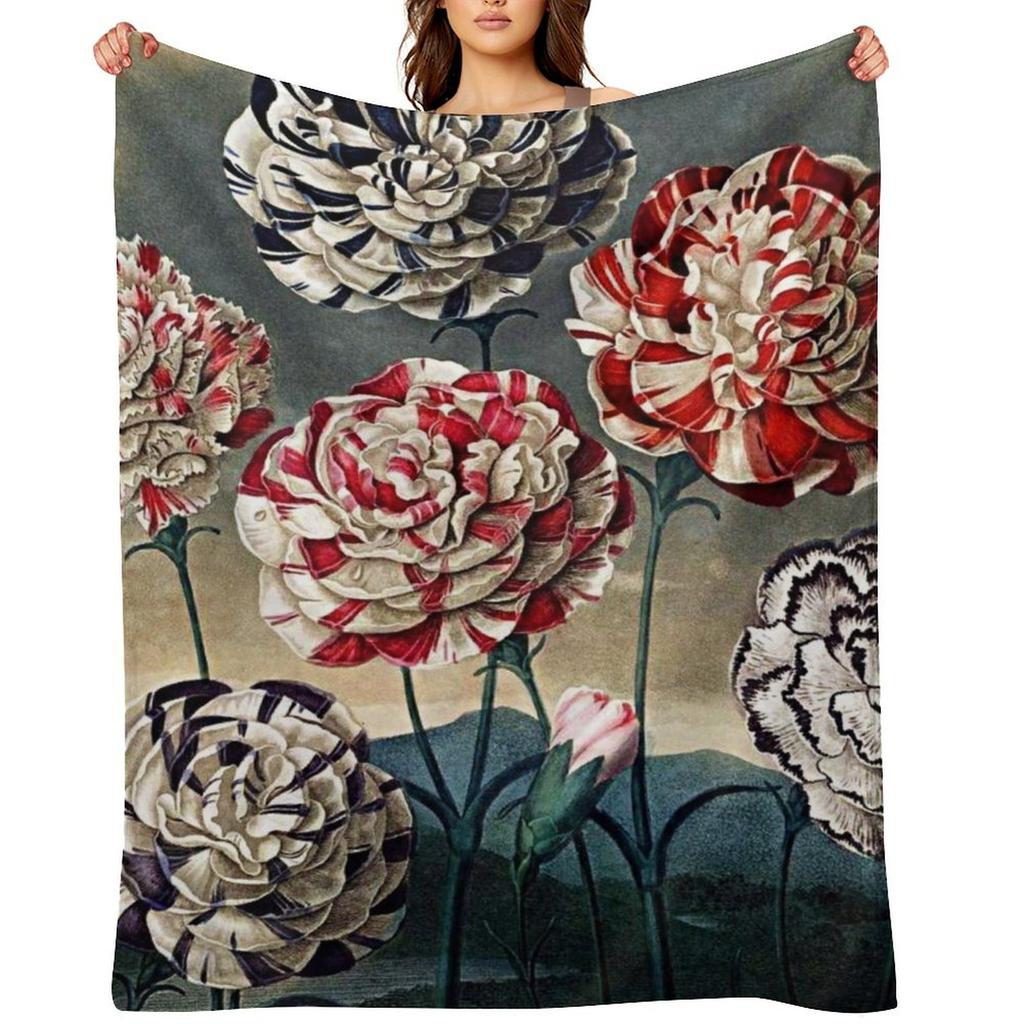 Botanical Art Temple Of Flora Carnations Throw Blanket Furrys Comforter Decorative Sofas Extra Large Throw Blankets