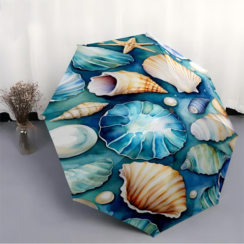 1 Stück Muscheln Ozean Automatischer Öffnungs-/Schließ-Faltregenschirm - Kompaktes 8-Rippen-Design, Tägliche Nutzung, Perfektes Geschenk für Freunde & Familie yy260327054