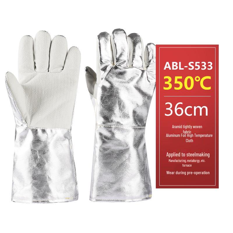 Industrihandskar som tål höga temperaturer: Skållningsskyddande, Brandsäker, Värmeisolering upp till 1000°F, Flexibel femfingerdesign.