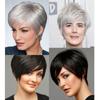 MERISIHAIR Kurzhaarperücke mit Pony, Pixie-Schnitt mit Highlights, synthetischer, kurzer, glatter Haarschnitt für silberweiße Frauen