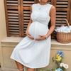 Women's Maternity Nursing Dress Textured Twist Ruched Sleeveless A Line Knee Length Dress for Breastfeeding