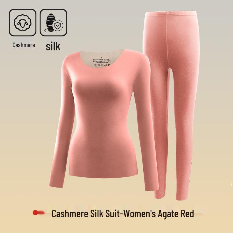 Women's Seamless Cashmere Silk Thermal Underwear Set - Large Size for Autumn and Winter