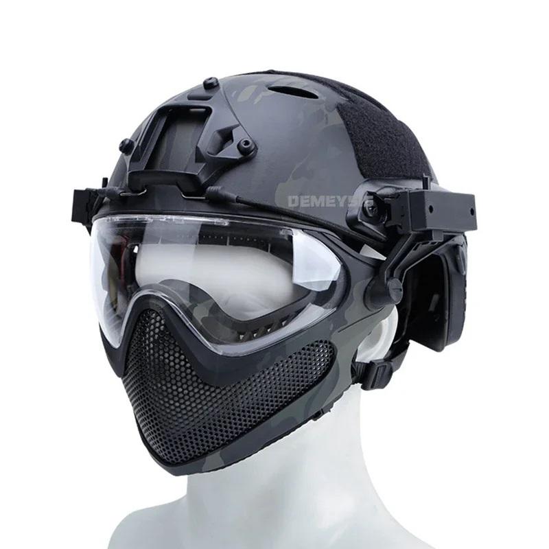 Tactical Helmet   Mask   Goggle Sets Outdoor Airsoft Paintball Helmet with Goggles FAST PJ Helmets CS Game Full Face Protection