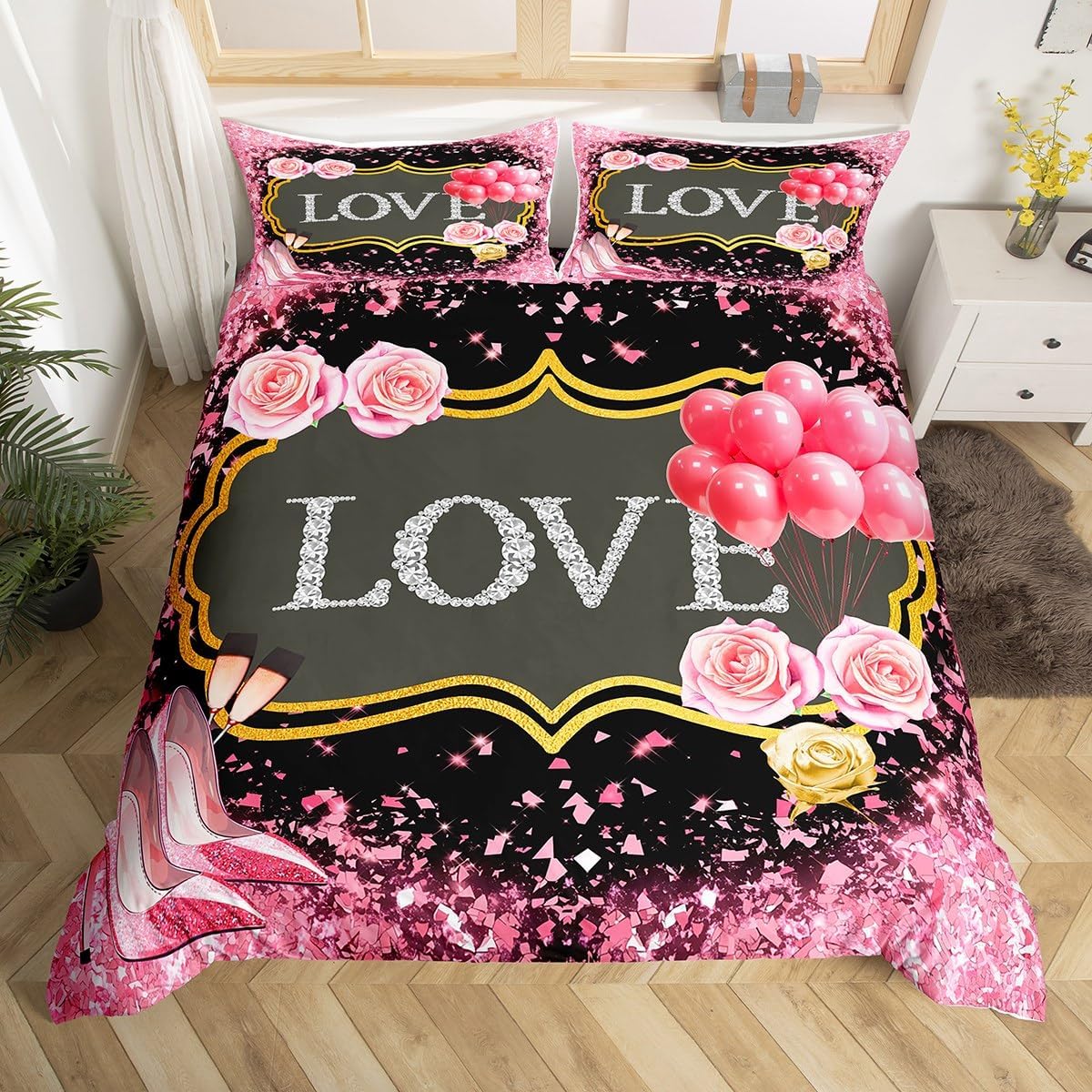 

High-Heled Shoes Soft Duvet Cover Set Twin Ful Quen King Beding Set Romantic Warm Comforter Cover for Tens Woman Bedrom Dorm Decor 135*200cm Eu-Single