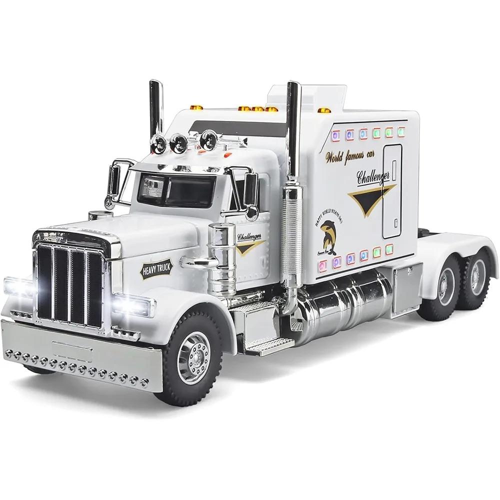 Funny 1:24 American Truck Model Sound And Light Vehicles Gifts Container Truck Simulation Alloy Heavy Truck Model Decoration