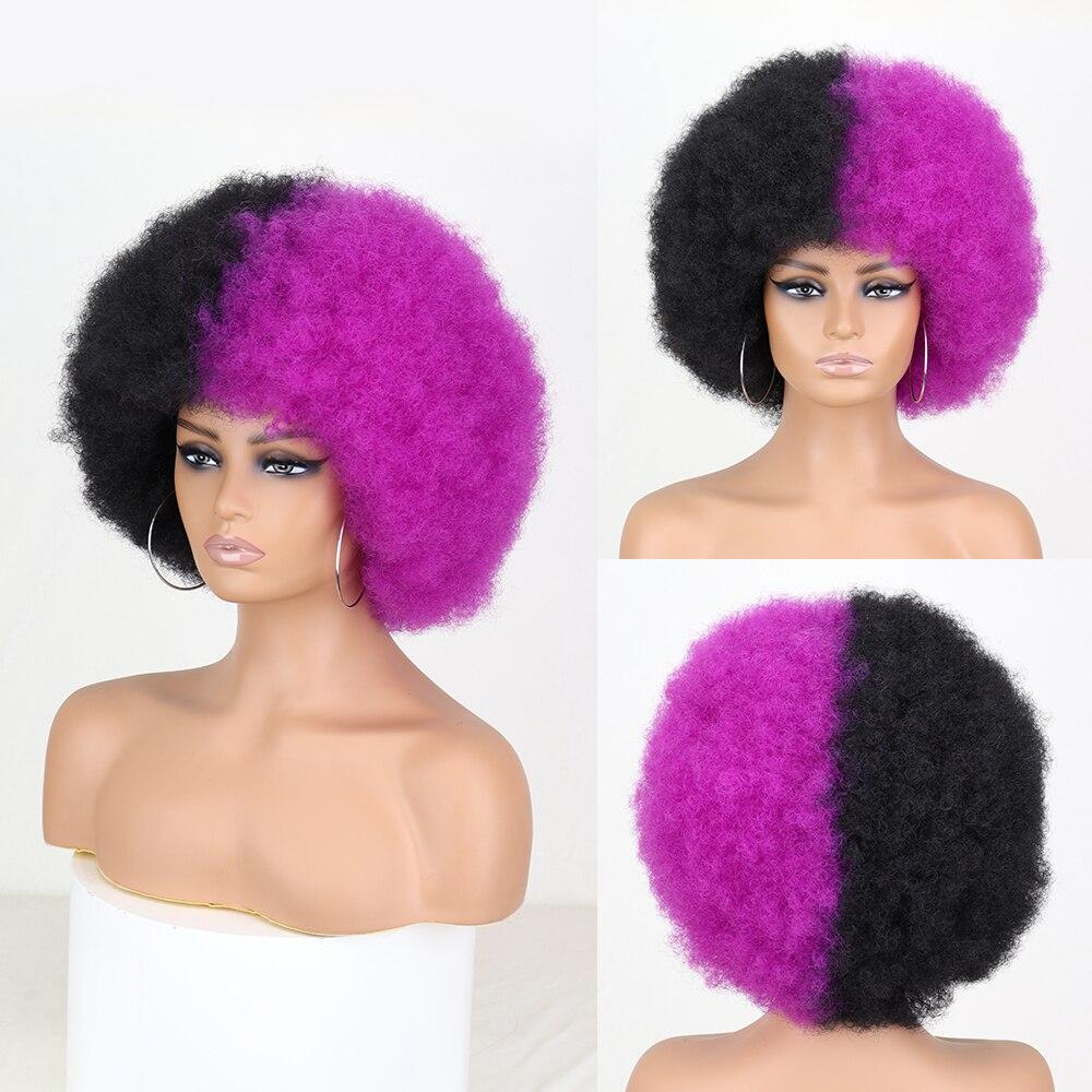 XINRAN Afro-Perücke für Damen, kurz, verworren, lockig, flauschig, Kunstfaser, kurz, halb schwarz, halb weiß, für den Alltag
