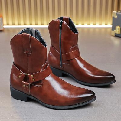 Vintage Cowboy Boots Luxury Men Chelsea Boots Leather High Top Punk Boots Outdoor Man Western Boots Pointed-Toe Biker Boots Men