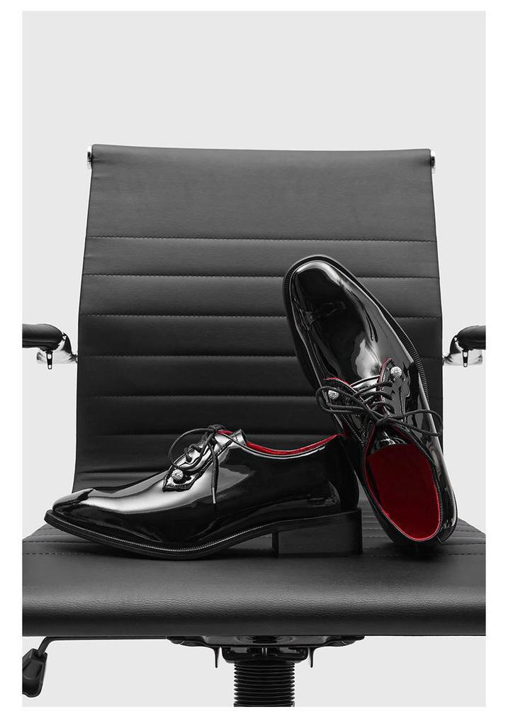 Herren Glänzende Rote Sohle Leder Schuhe, Britischer Stil, Spitze Zehenpartie - Perfekt für Business, Formelle Anlässe, Freizeit oder Hochzeitskleidung (Modell 2607)