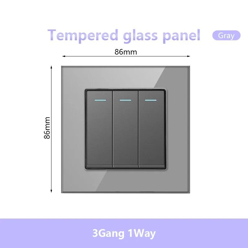 UK 13A 220V Dual Outlet with 18W Type-C Quick Charge,1/2 Way Light Switch Panel, Tempered Glass Surface,Wall Socket for TV/Phone