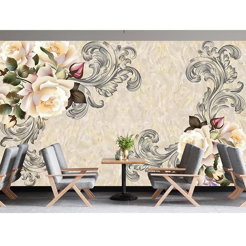 European Style 3d Flowers Wallpaper Living Room Tv Sofa Background Wall Mural Modern Marble Home Decor Wallpapers