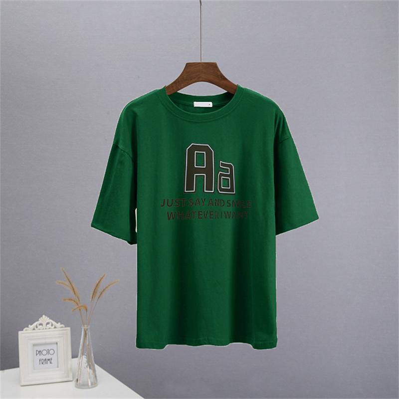 Bavlněná trička Shellsuning Oversized Dámské Léto S krátkým rukávem Trička s 3D potiskem dopisů Dámské Běžné Volné High Street Basic Tops