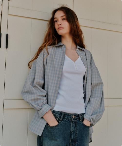 DEPOUND Check Oversized Shirt [Light Blue]