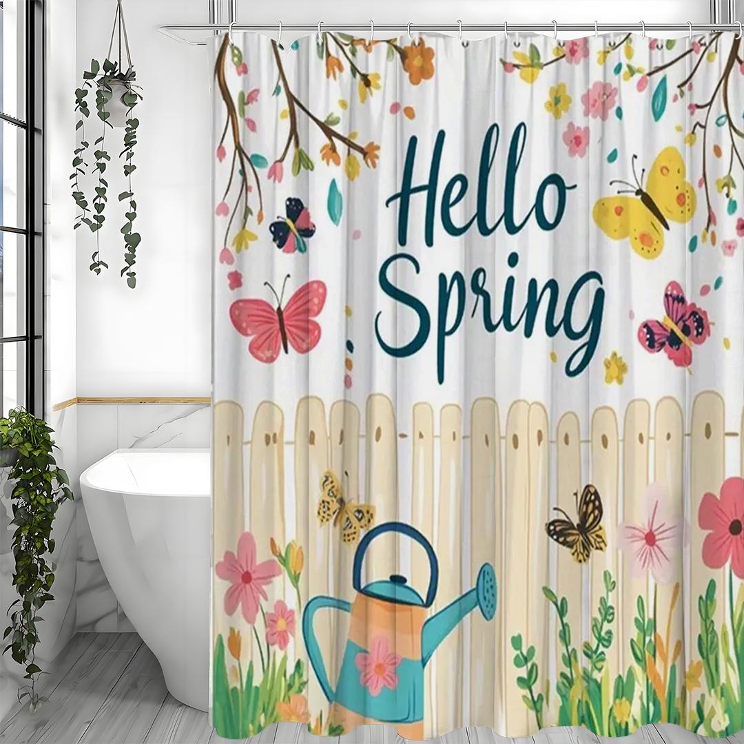 

Привет, весна, мультяшная шторка для душа, милая шторка для душа, водонепроницаемая, с 12 крючками 90*180cm