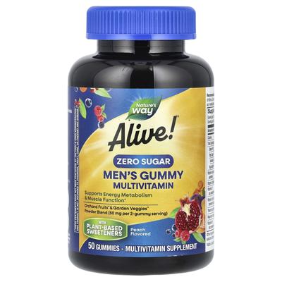 Nature's Way, Alive! Nahrungsergänzungsmittel für Männer, Gummivitamin, Zuckerfrei, Pfirsich, 50 Gummibärchen