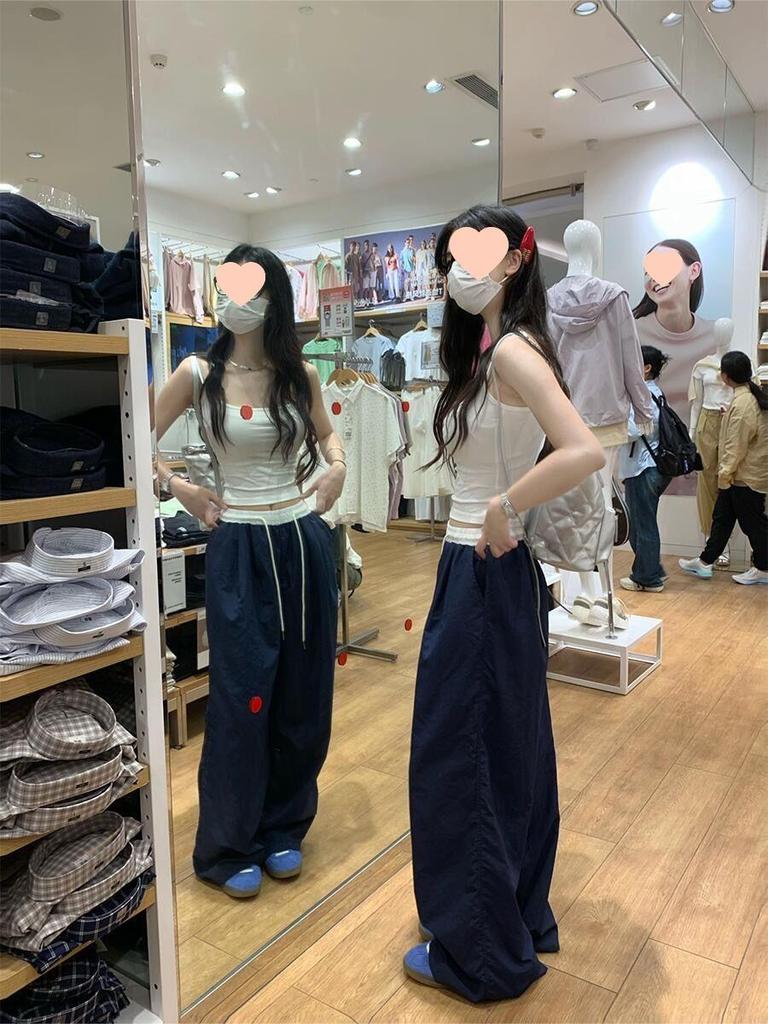 Damskie spodnie dresowe z wysokim stanem, blokiem kolorów i szerokimi nogawkami 2025: Swobodne, Wszechstronne, Luźne Spodnie z Prostą Nogawką.