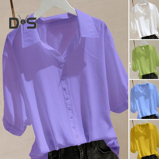 Ženy Léto Košile Topy Klopa Límec Halenka Polorukáv Jednobarevný Volný střih Knoflíky Dekor Pulovry Topy Pracovní párty Dovolená Topy