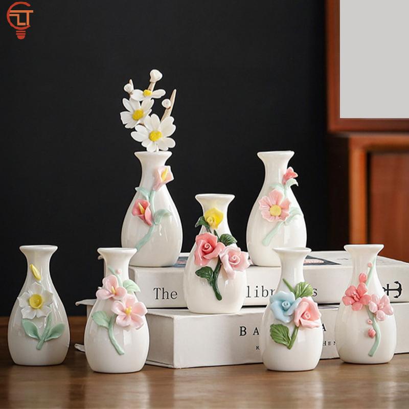 1PCS Chinese Style Ceramic Small Vases Home Decor Mini Retro Toothpick Holder Cotton Swab Storage Jar