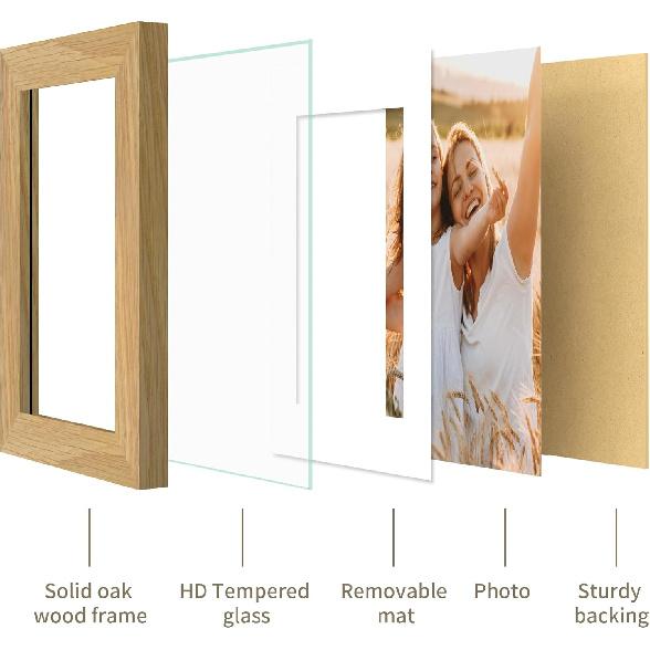 5x7 Picture Frame - 5 x 7 Photo Frame Made of Solid Oak Wood and Real Glass,Display Picture 4x6 with Mat or 5x7 Without Mat,5 by 7 Frames for Wall &