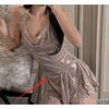 Domila's New Sexy and Fashionable Neck and Waist Slim-fitting Glossy Ruffle Edge Sexy Underwear Dress F451
