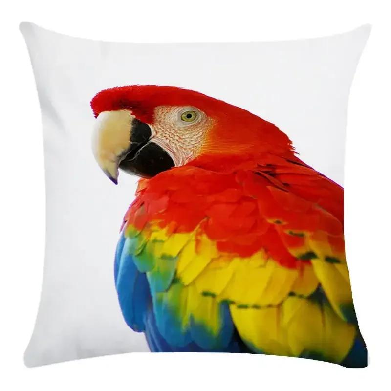 Customizable Colorful Style Decorative Throw Pillow Cover Parrot Bird Polyester Sofa Pillow Cover