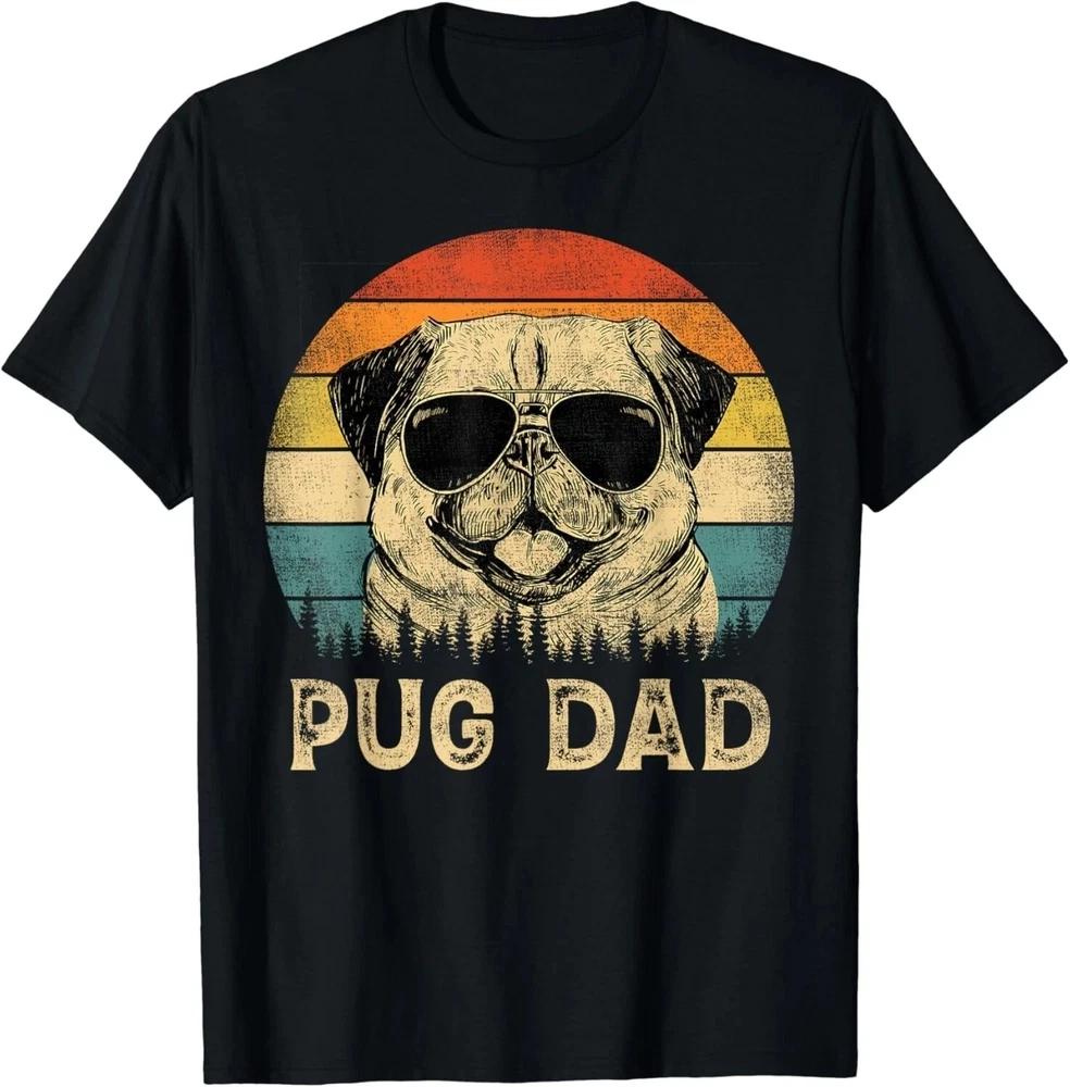 Vintage Pug Dad Dog Lovers Fathers Day Black Unisex TShirt S5xl A2785 S