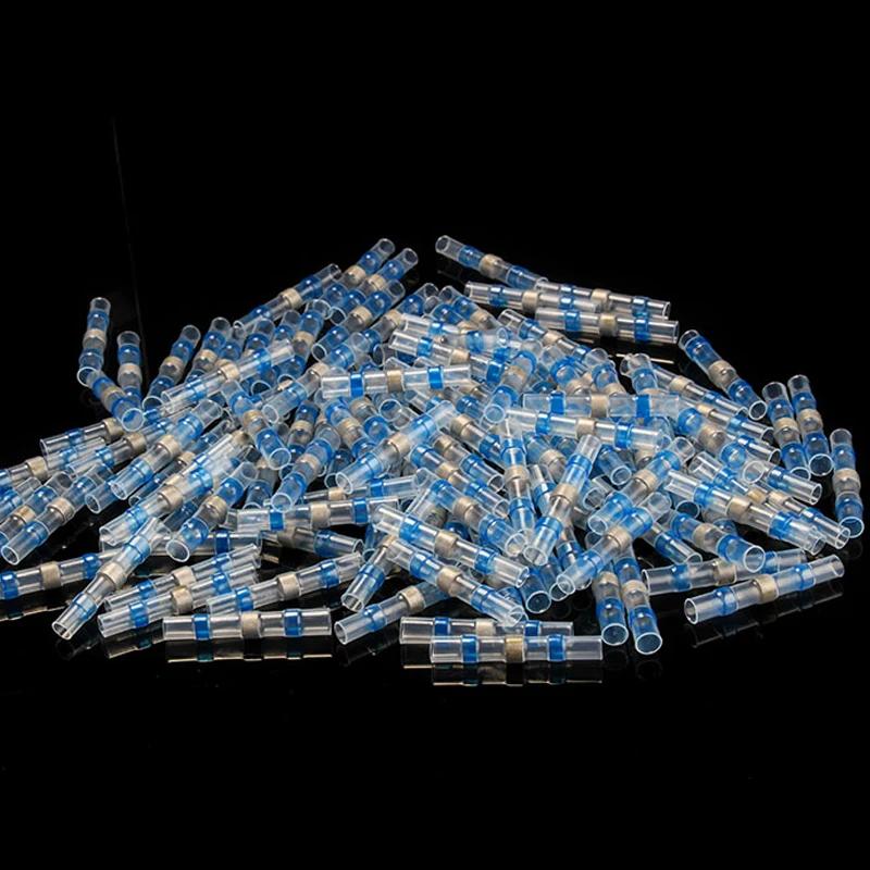 500/1000PCS Waterproof Solder Seal Sleeve Splice Terminal Tinned Copper Heat Shrink Electrical Wire Butt Connector AWG16-14 Blue