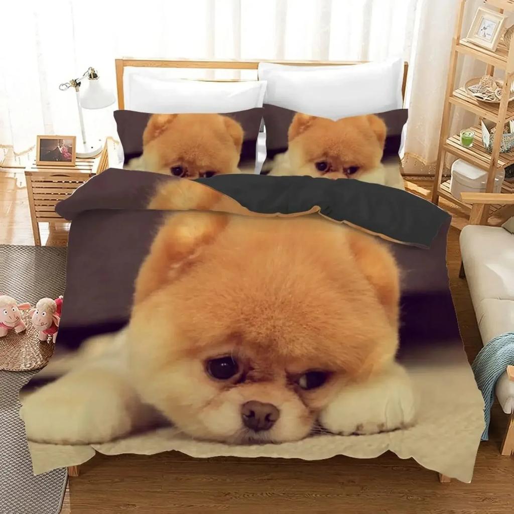 Topp Pomeranian Hund Kung Drottning Påslakan Valp Sängkläder Set För Tonåringar Vuxna Husdjur Djur Färgglad Himmel Polyester Täcke