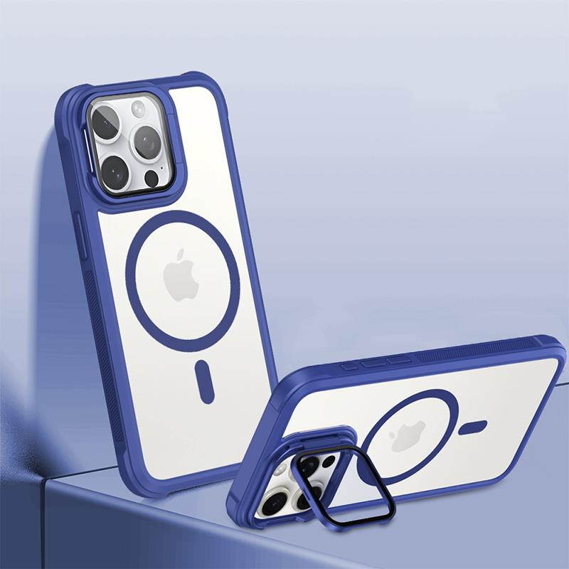 Magsafe Matte Soft TPU Border+Transparent PC Back Cover Holder Shockproof Phone Case For IPhone 15 Pro Max 13 12 11 14 Pro Max